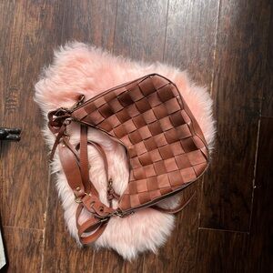 Elegant Brown Woven vegan Leather Shoulder Bag